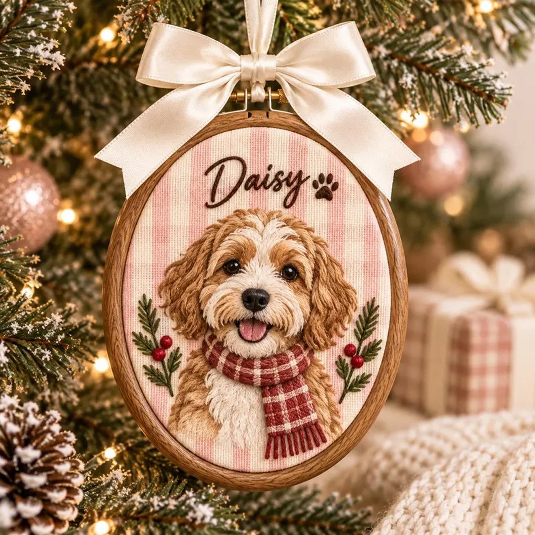 Custom Santa Hat & Scarf Pet Portrait Ornament