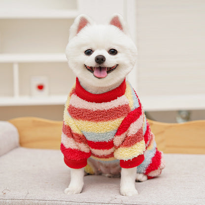 Fleece-Lined Rainbow Knitted Cotton Sweater for Dogs and Cats