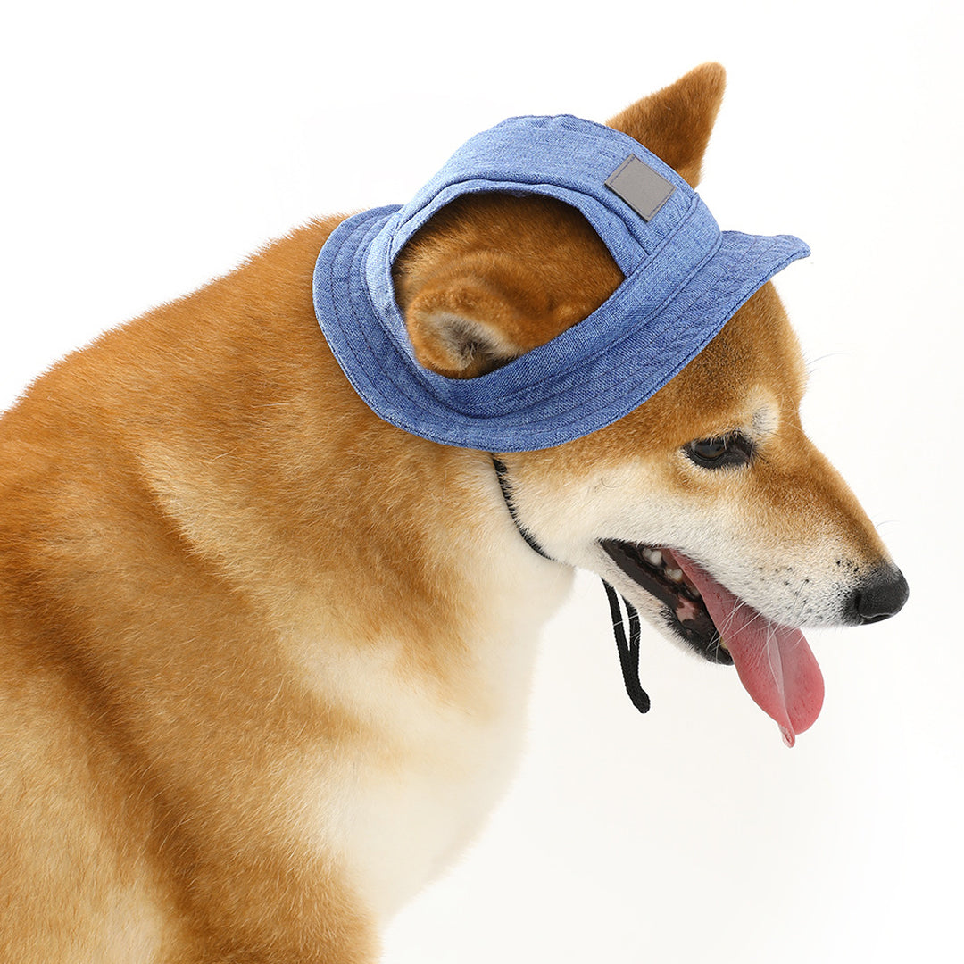 Personalized Custom Ear-Hole, Sun-Protective, Linen-Look Denim-Style Sun Hat for Dogs