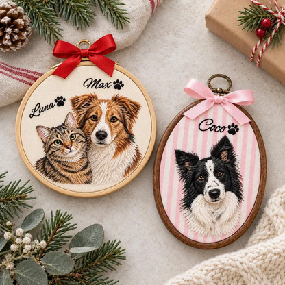 Custom Realistic Pet Portrait Hoop Ornament