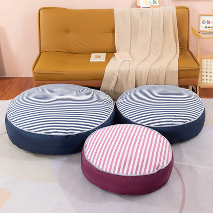 Personalized Round Striped Pet Bed with Embroidered Name