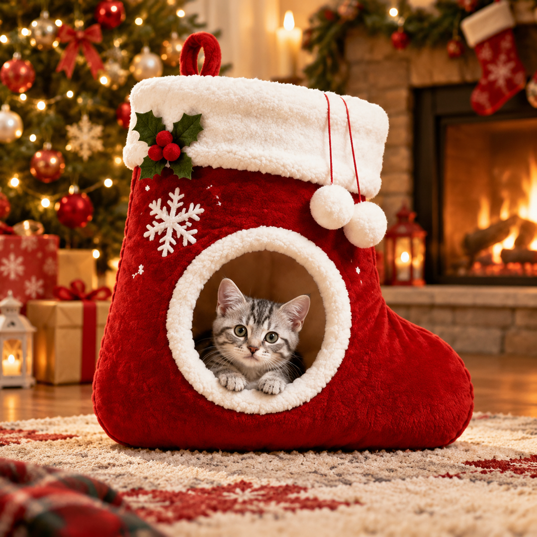 Christmas Stocking Cat Cave Bed