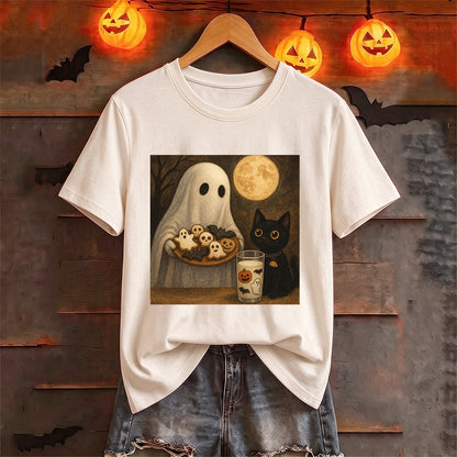 Puptailor Vintage Ghost Black Cat Halloween T‑Shirt