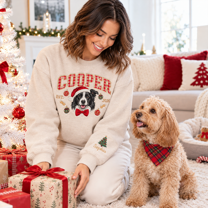 Custom Gingham Letter Pet Portrait Christmas Sweatshirt