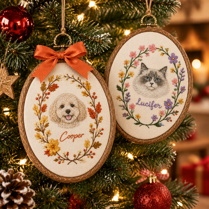 Custom Floral Wreath Pet Portrait Ornament