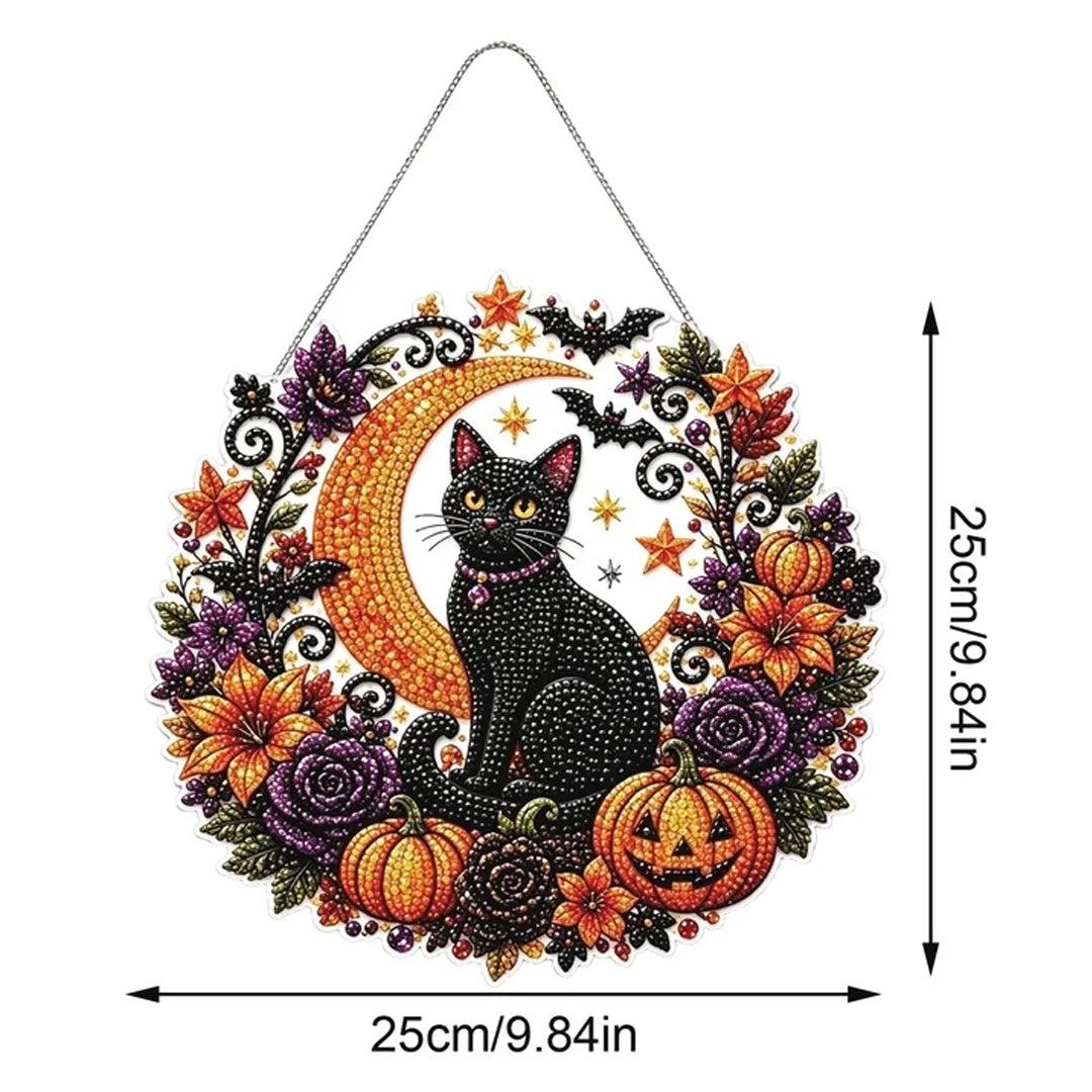 Puptailor Halloween Black Cat and Moon DIY Diamond Art Hanging Ornament Kit