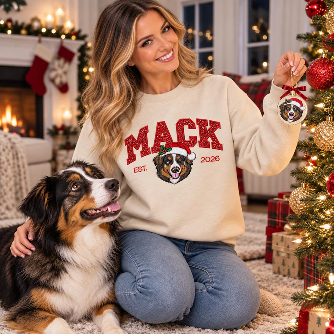 Custom Tinsel Name Pet Portrait Christmas Sweatshirt