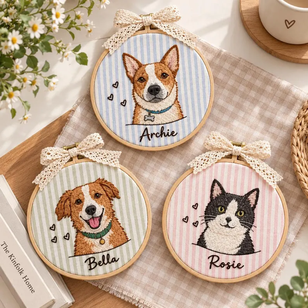 Custom Striped Hoop Pet Portrait Ornament