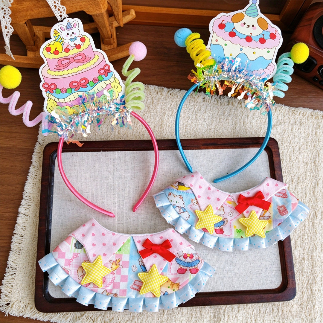 Birthday Cake Headband & Bandana Set for Pets