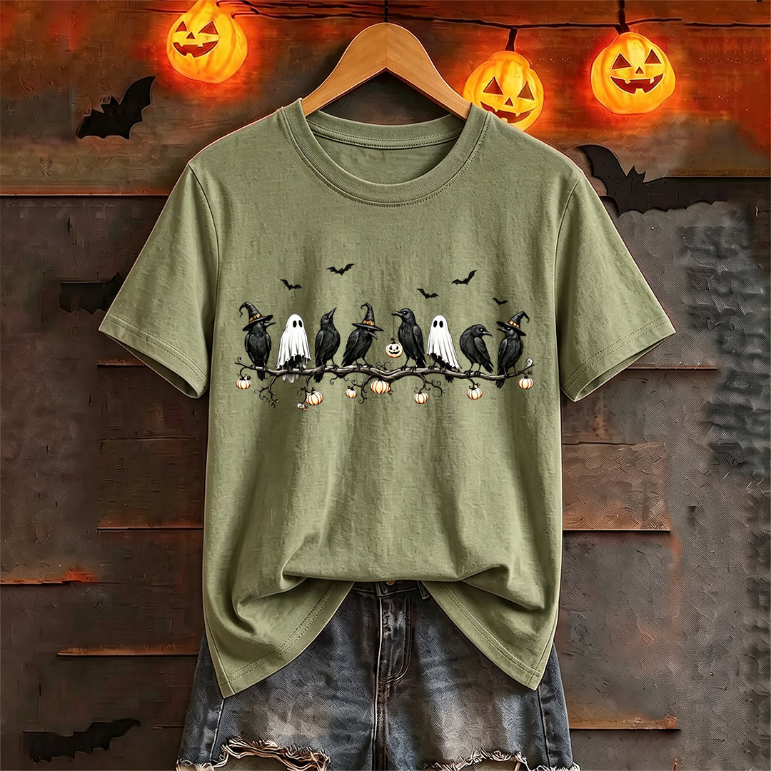 Puptailor Personalized Halloween Crow Ghost Pumpkin Branch Graphic T‑Shirt