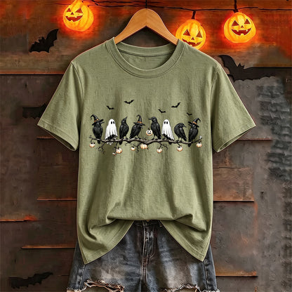Puptailor Personalized Halloween Crow Ghost Pumpkin Branch Graphic T‑Shirt