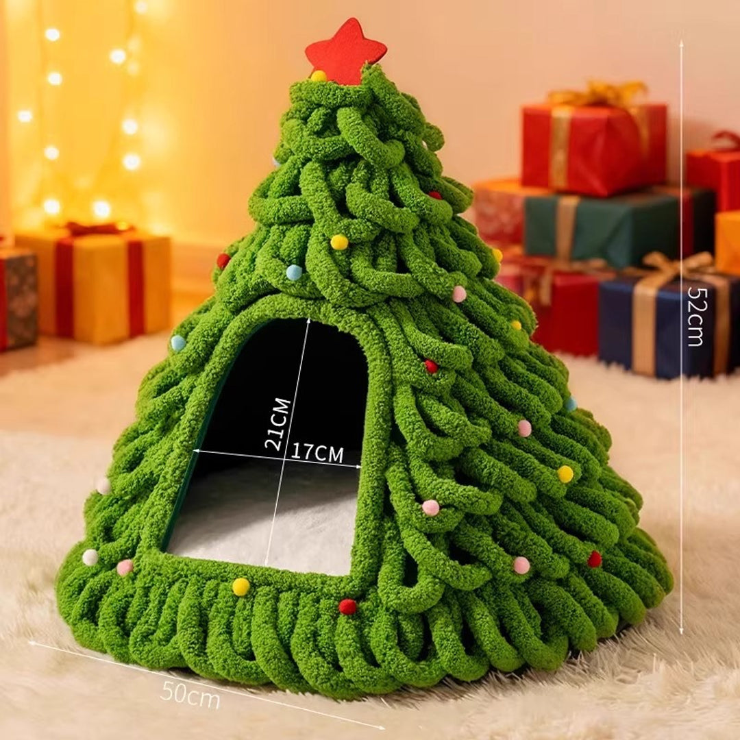 Christmas Tree Cat Cave Bed with Removable Cushion