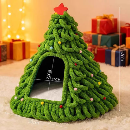 Christmas Tree Cat Cave Bed with Removable Cushion