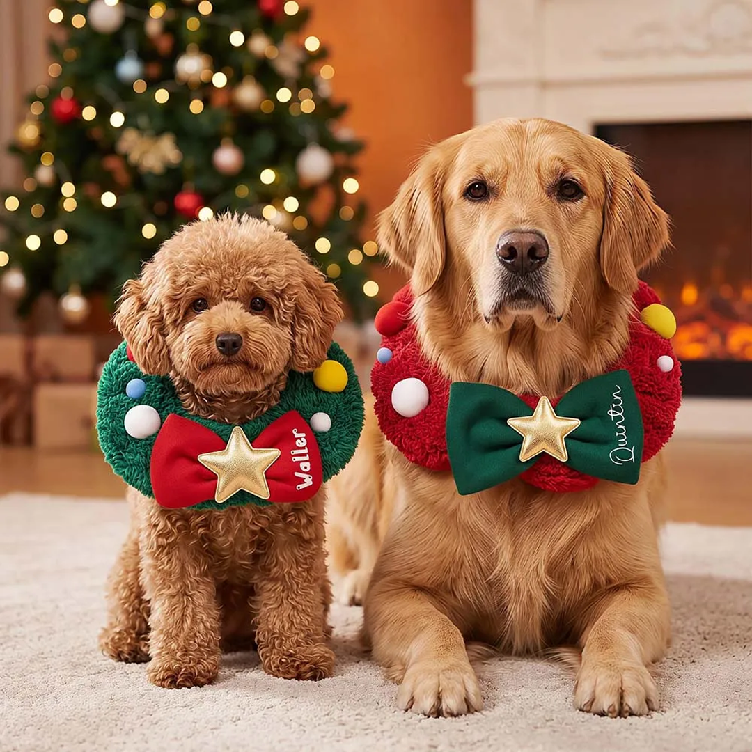 Personalized Christmas Wreath Pet Collar Scarf