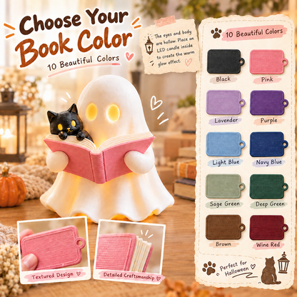 Funny Halloween-3D Printed Black Cat&Ghost Reading Book Figurine