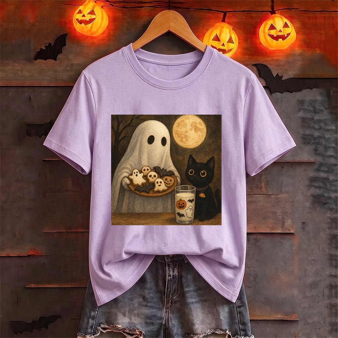 Puptailor Vintage Ghost Black Cat Halloween T‑Shirt
