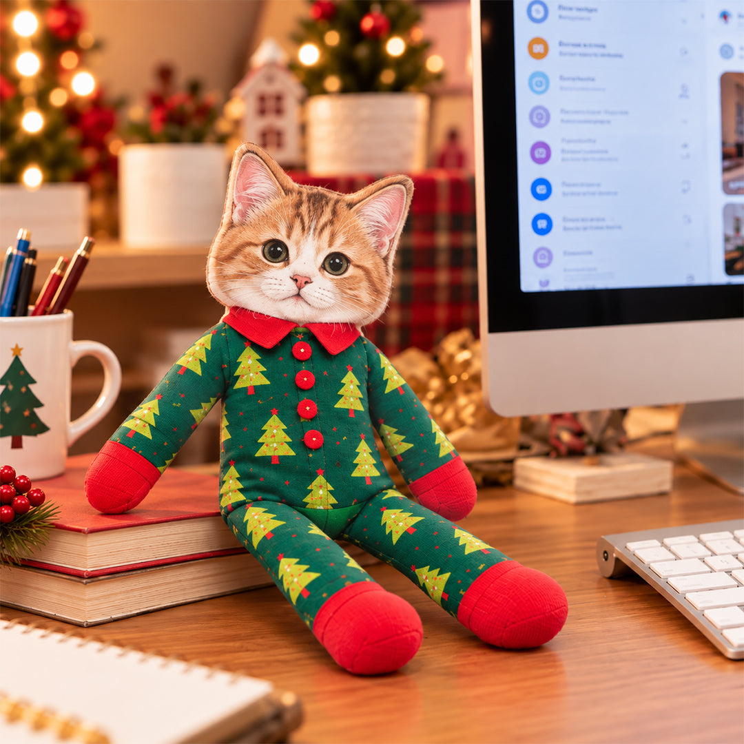 Personalized Christmas Costume Poseable Plush Doll with Funny Pet Photos