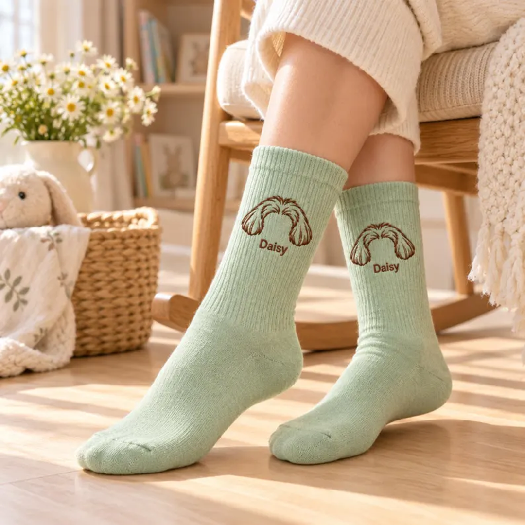 Personalized Dog Ear Embroidered Crew Socks