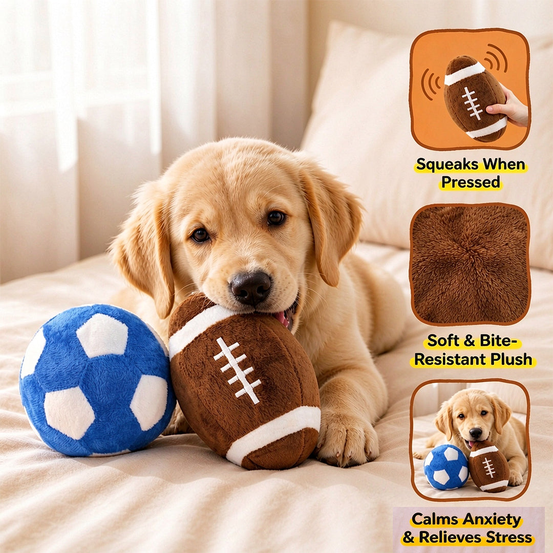 Football Squeaky Plush Dog Toy