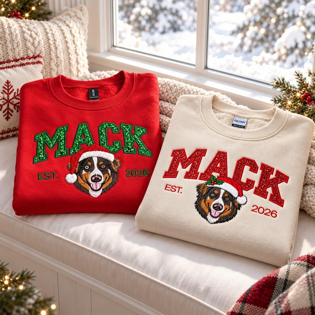 Custom Tinsel Name Pet Portrait Christmas Sweatshirt