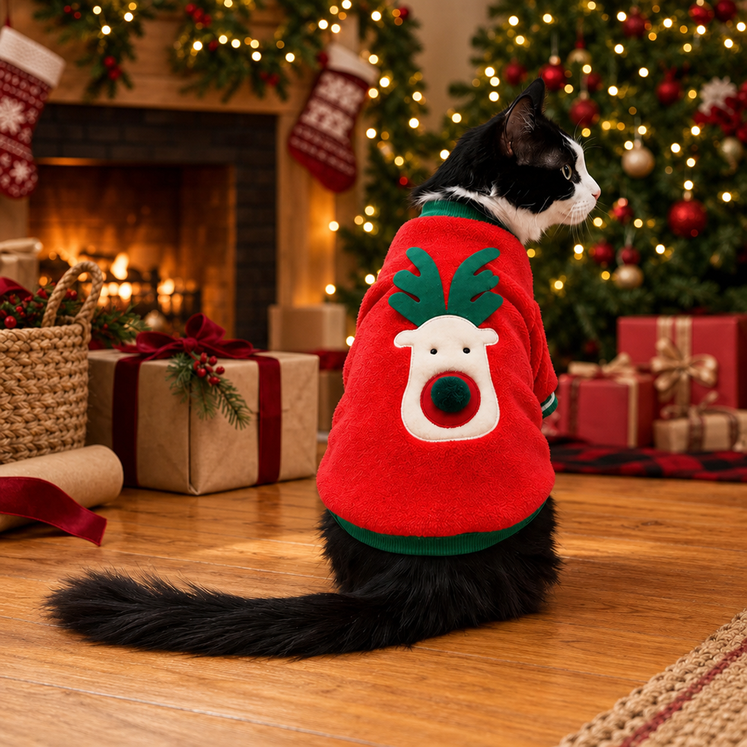 Personalized Fuzzy Reindeer Christmas Pet Sweater