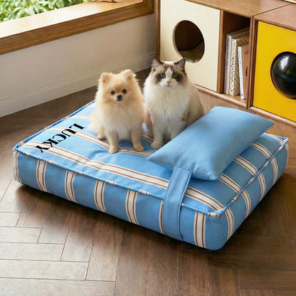 Personalized Striped Pet Bed with Pillow