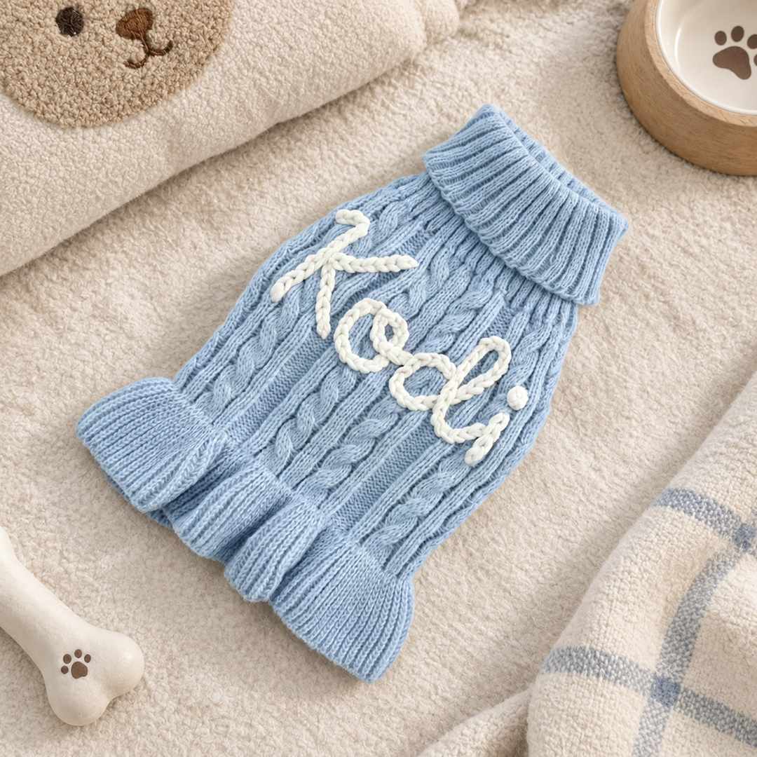Personalized Ruffle Cable Knit Pet Sweater Dress