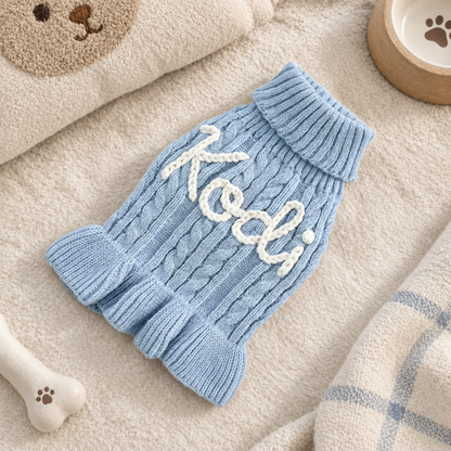 Personalized Ruffle Cable Knit Pet Sweater Dress
