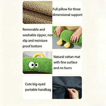 Custom Name Cartoon Monster Summer Rattan Dog Bed