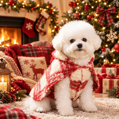 Personalized Plaid Christmas Pet Cape with Pompom