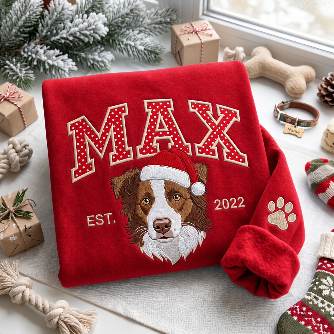 Custom Polka-Dot Varsity Pet Portrait Christmas Sweatshirt