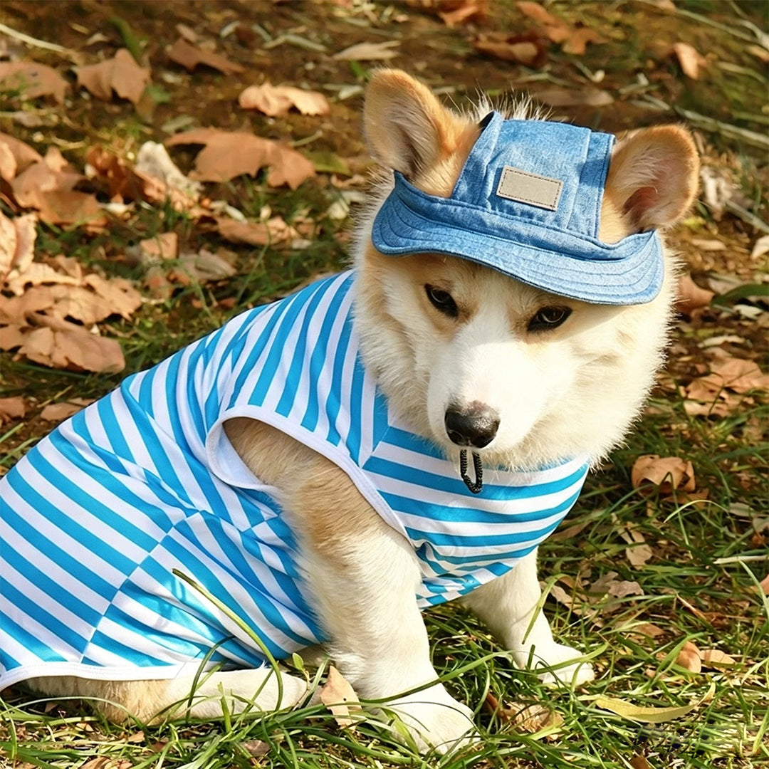 Personalized Custom Ear-Hole, Sun-Protective, Linen-Look Denim-Style Sun Hat for Dogs