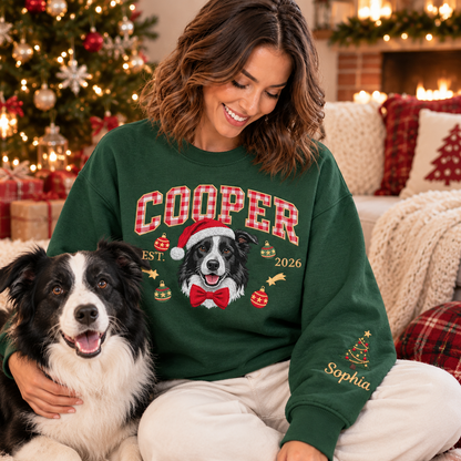 Custom Gingham Letter Pet Portrait Christmas Sweatshirt