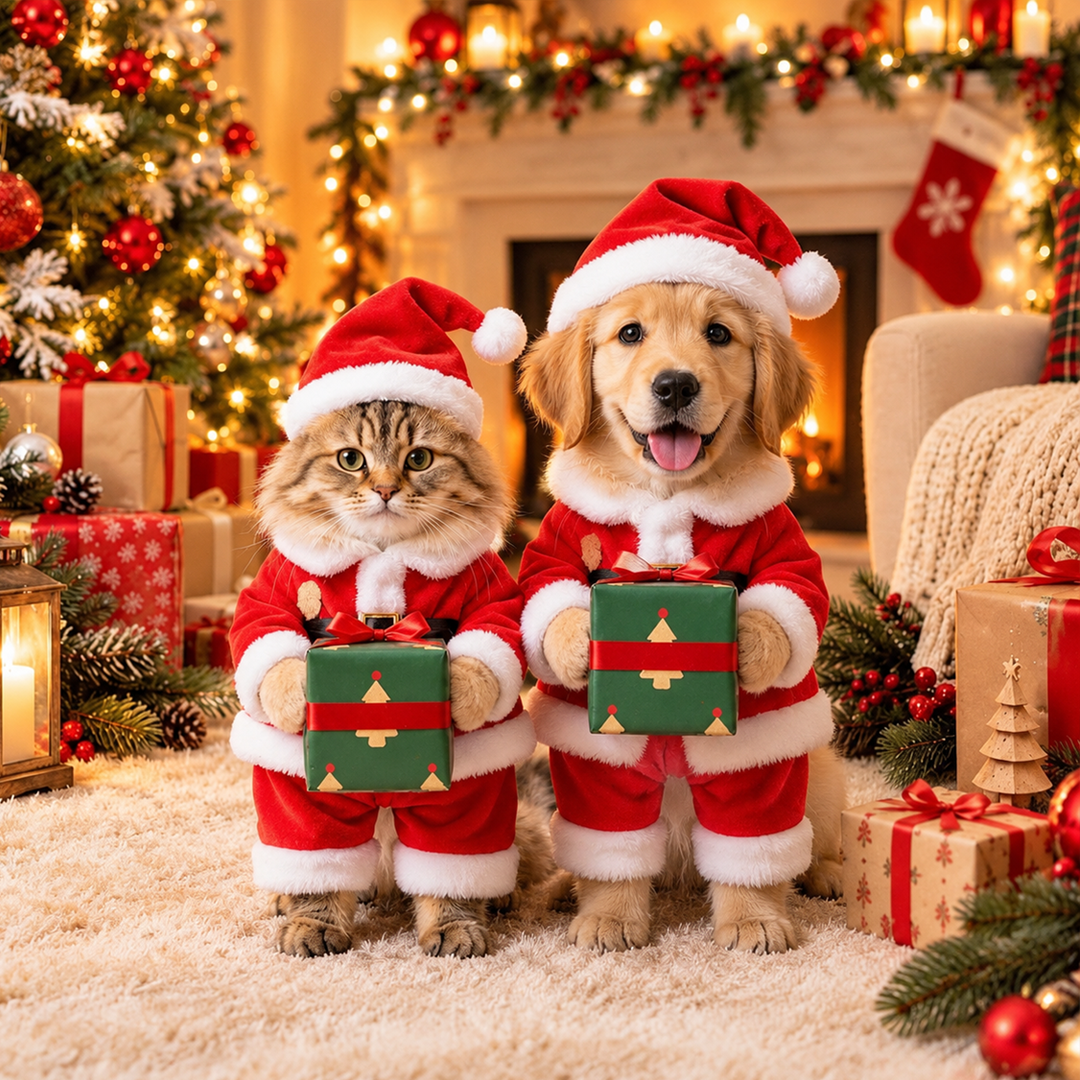 Personalized Santa Hugging Present Christmas Pet Costume Set