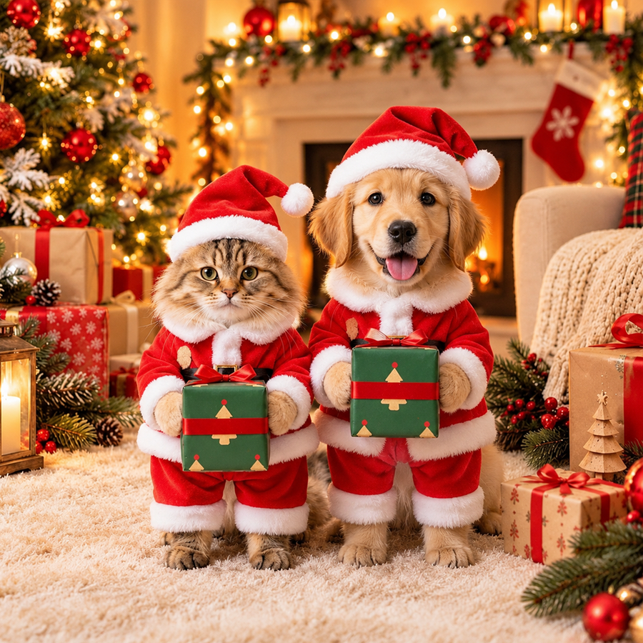 Personalized Santa Hugging Present Christmas Pet Costume Set