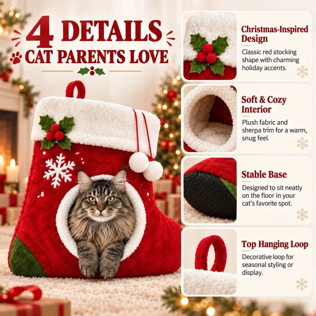Christmas Stocking Cat Cave Bed