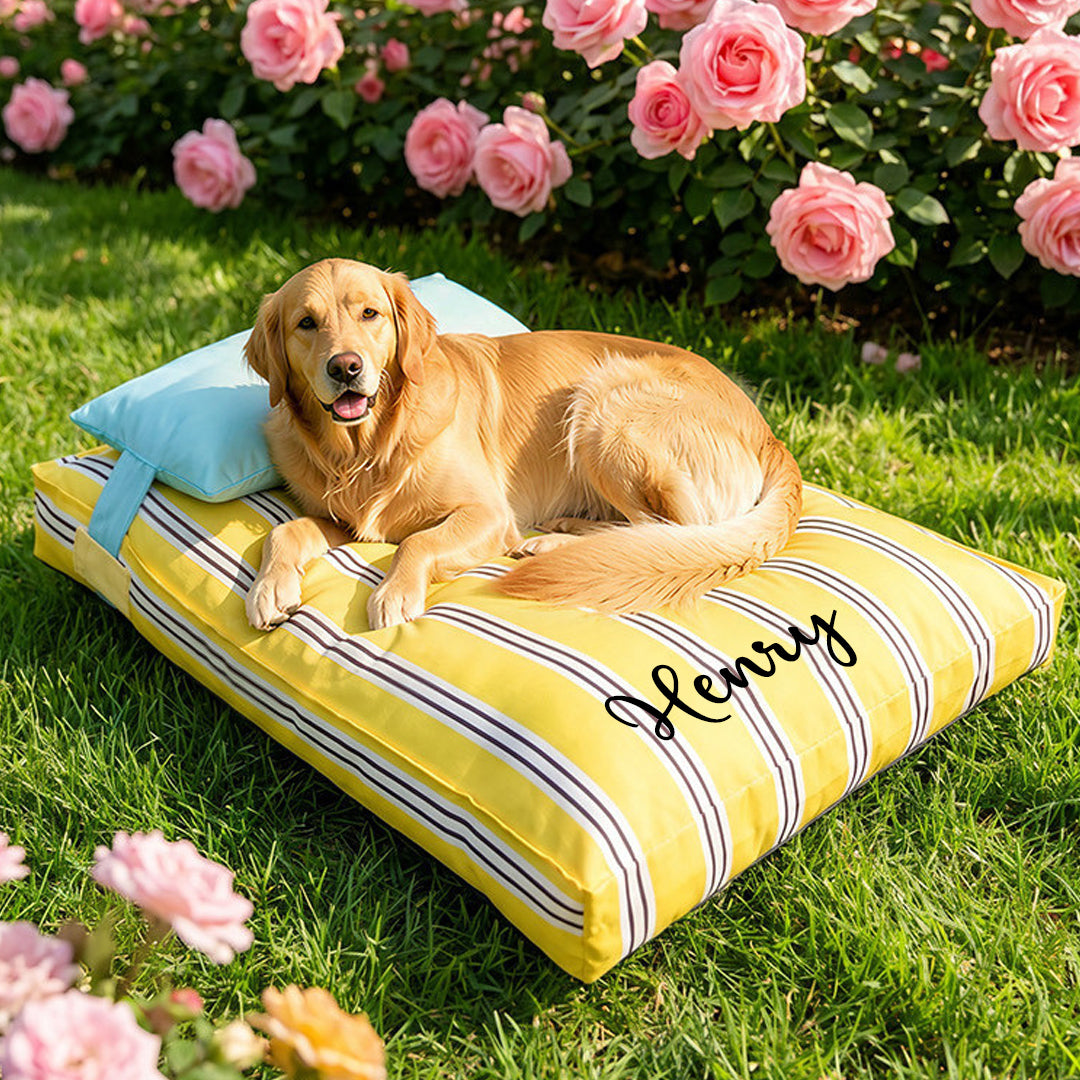 Personalized Waterproof Striped Pet Bed with Pillow