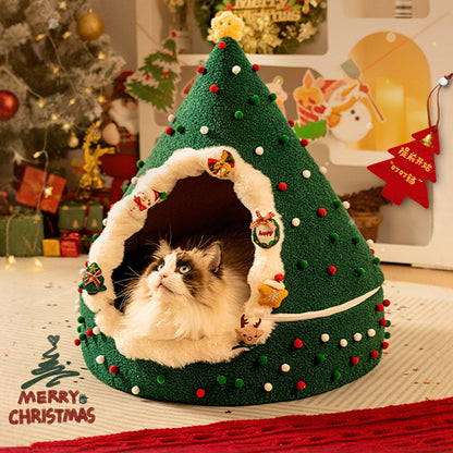 2-in-1 Convertible Christmas Tree Cat Bed