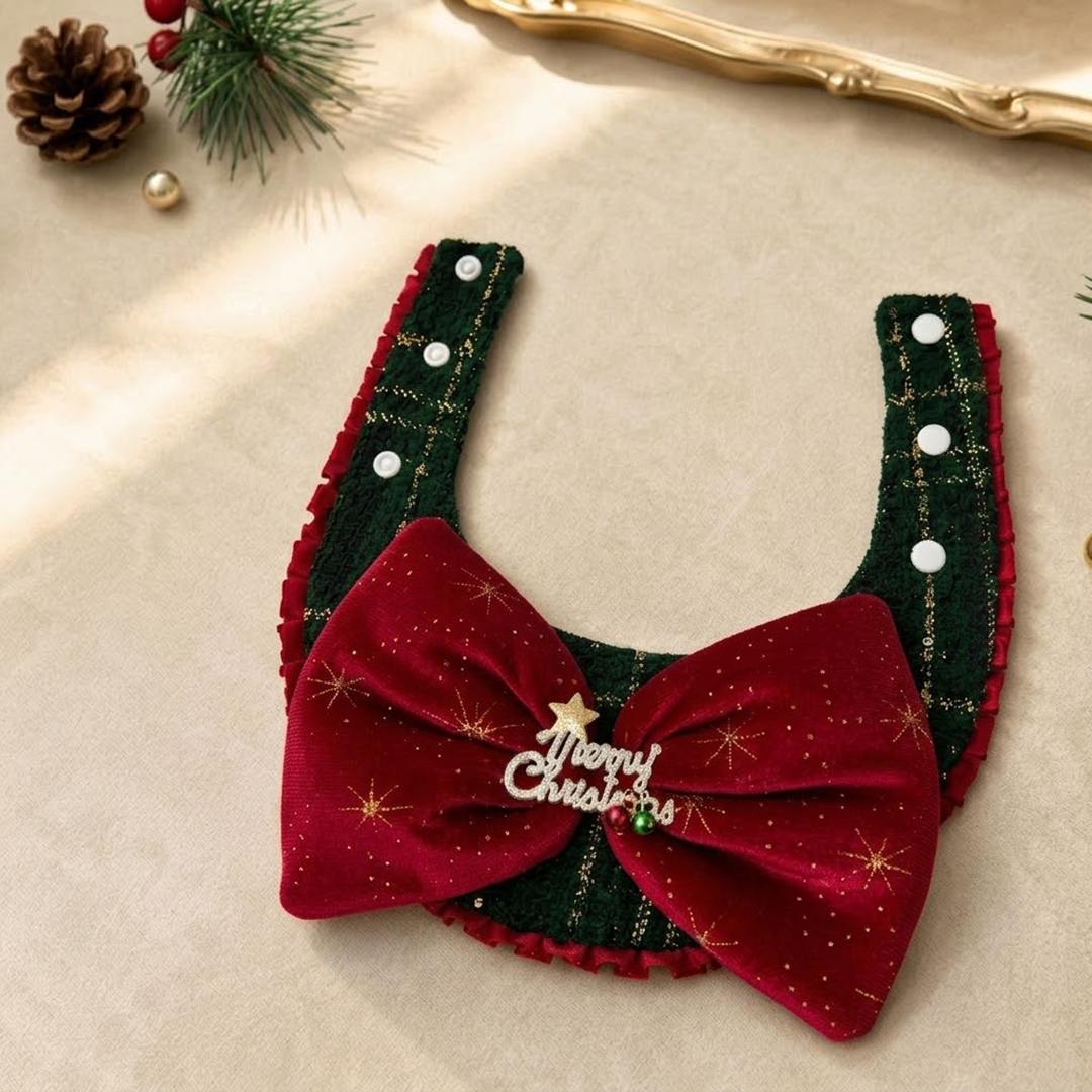 Christmas Velvet Dog & Cat Hat, Pet Collar