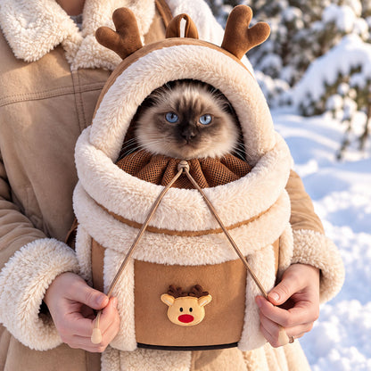 Cozy Plush Pet Carrier Backpack with Hand Warmer Pocket