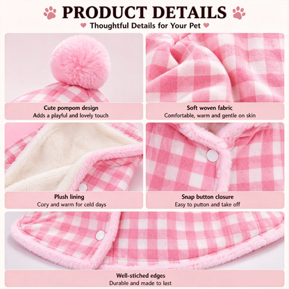 Personalized Plaid Hooded Pet Cape with Pompom