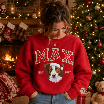 Custom Polka-Dot Varsity Pet Portrait Christmas Sweatshirt