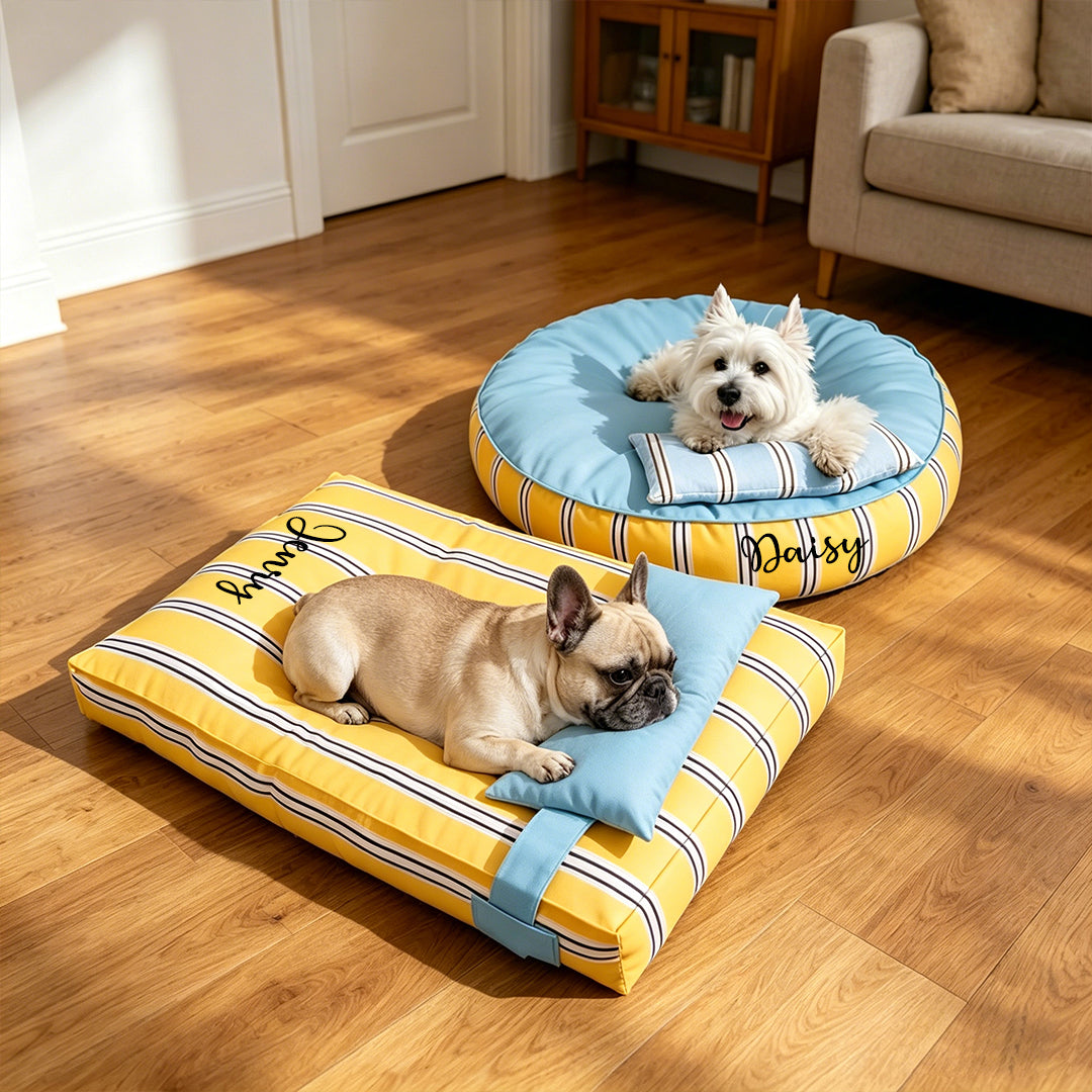 Personalized Waterproof Striped Pet Bed with Pillow