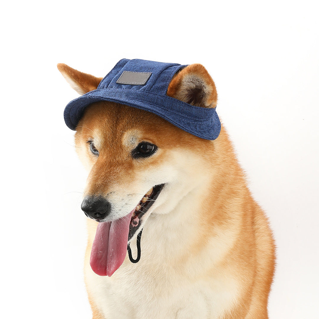 Personalized Custom Ear-Hole, Sun-Protective, Linen-Look Denim-Style Sun Hat for Dogs