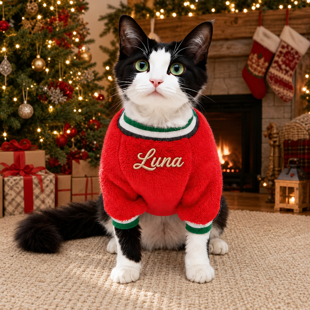 Personalized Fuzzy Reindeer Christmas Pet Sweater