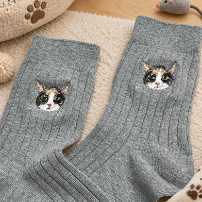 Custom Realistic Pet Portrait Socks with Name