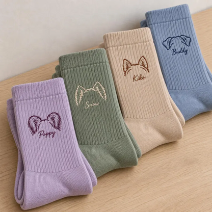 Personalized Dog Ear Embroidered Crew Socks