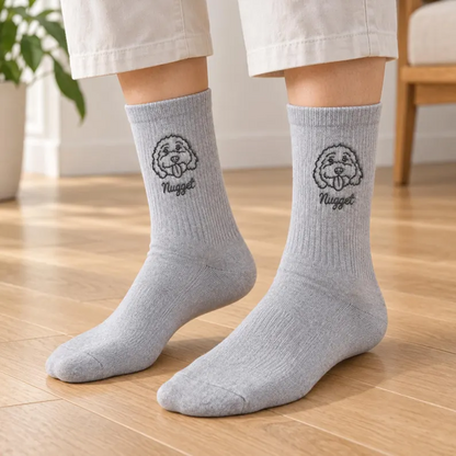 Custom Line-Art Pet Portrait Socks with Name