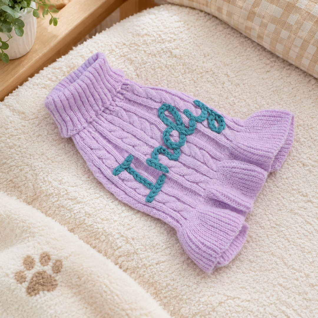 Personalized Ruffle Cable Knit Pet Sweater Dress