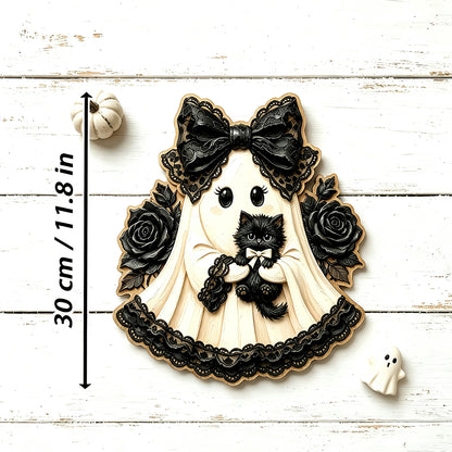 Puptailor Wooden Halloween Witch and Ghost Hanging Sign